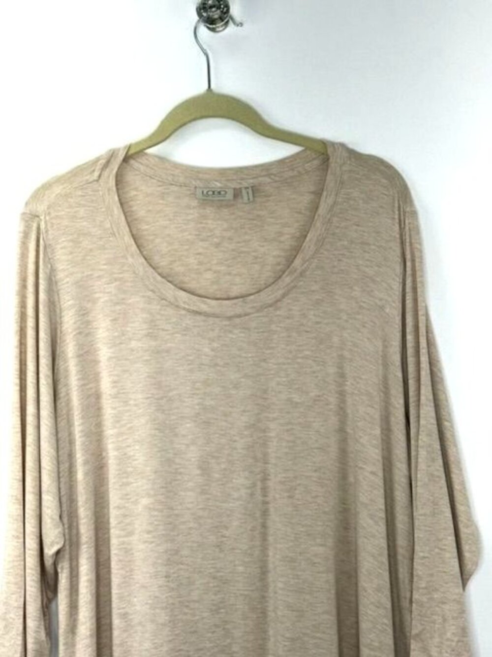 LOGO Lori Goldstein Oatmeal Lace Satin Layered Hem 3/4 Sleeve Tunic 2X - Picture 3 of 6